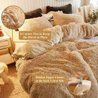 XeGe Plush Shaggy Duvet Cover Set, Luxury Ultra Soft Crystal Velvet Fluffy Bedding Sets 2 Pieces(1 Faux Fur Furry Comforter Cover + 1 Fuzzy Faux Fur Pillowcase), Zipper Closure(Twin, Camel)