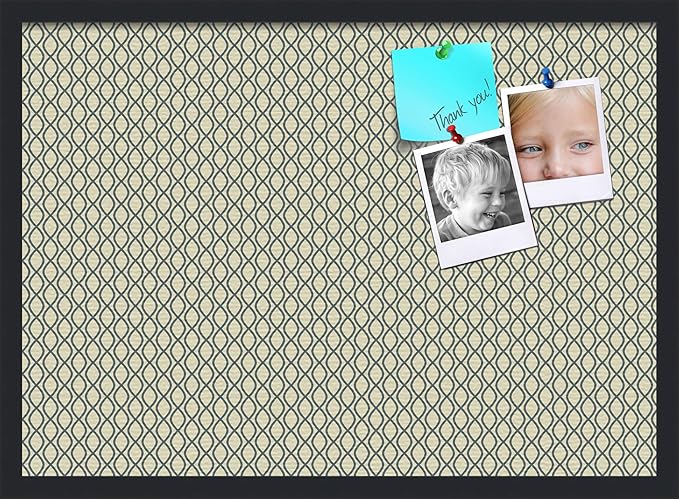 PinPix 28x20 Inch Cork Bulletin Board. This Decorative Framed Pin Board Comes with Yellow and Blue Waves Design and a Satin Black Frame. Ideal for Home Office Decor or Message Board (PinPix-321)