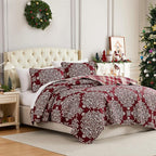 Southshore Fine Living King Size Christmas Quilt with 2 Pillow Shams - Reversible Red Plaid Christmas Bedding Holiday Decor King Coverlet - Red Plaid