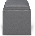 SIMPLIHOME Rockwood Cube Storage Ottoman with Tray - 17 inch Wide Upholstered Linen Look Fabric Square Storage Ottoman in Slate Grey, Contemporary Cube Ottoman for Living Room with Serving Tray