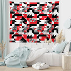 Ambesonne Abstract Tapestry, Abstract Geometric Half Triangles Squares Maze Inspired Image, Wide Wall Hanging for Bedroom Living Room Dorm, 60" X 40", Charcoal Vermilion