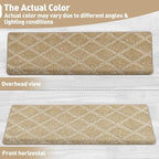PURE ERA Bullnose Carpet Stair Treads Set Tape Free Non-Slip Indoor Stair Protectors Pet Friendly Rugs 9.5" x 30"(2 Pieces,Khaki Diamond Trellis)