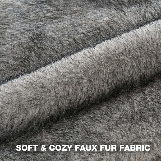 FUTEI Grey White Decorative Throw Pillow Covers 18x18 Inch Set of 2,Soft Faux Raccoon Fur Textured Cushion Case,Modern Home Luxurious Decor for Couch Bed Living Room