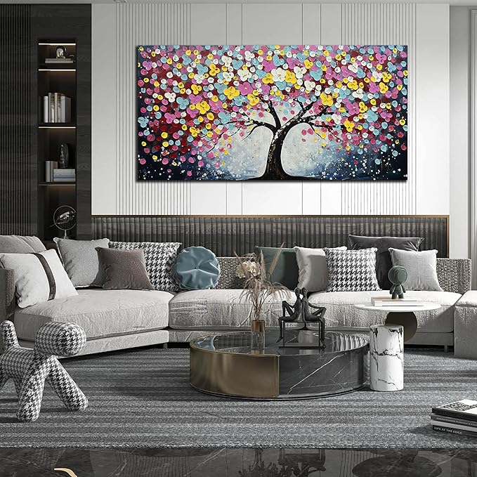 Zoyotago Large Canvas Wall Art for Living Room Bedroom Home Office Colorful Flower Tree of Life Wall Art Modern Hand-painted Oil Painted Size 29x59