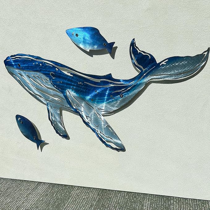 LiveInUrban Coastal Wall Art Whale Metal Wall Sculptures, Ocean Beach Themed Metal Hanging Home Decoration 3PCS 16.2"x12.1"
