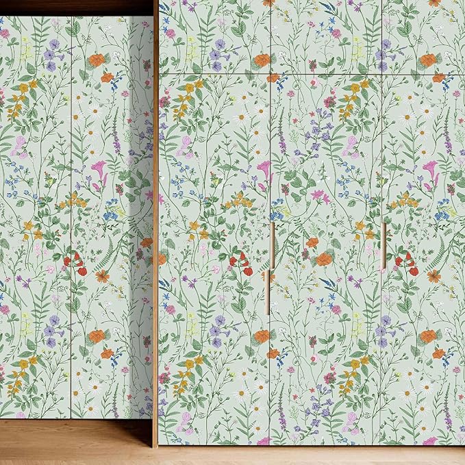 Peel and Stick Wallpaper - 17.5x196.8in Bloom Vintage Flower Vinyl Wallpaper for Home Deco