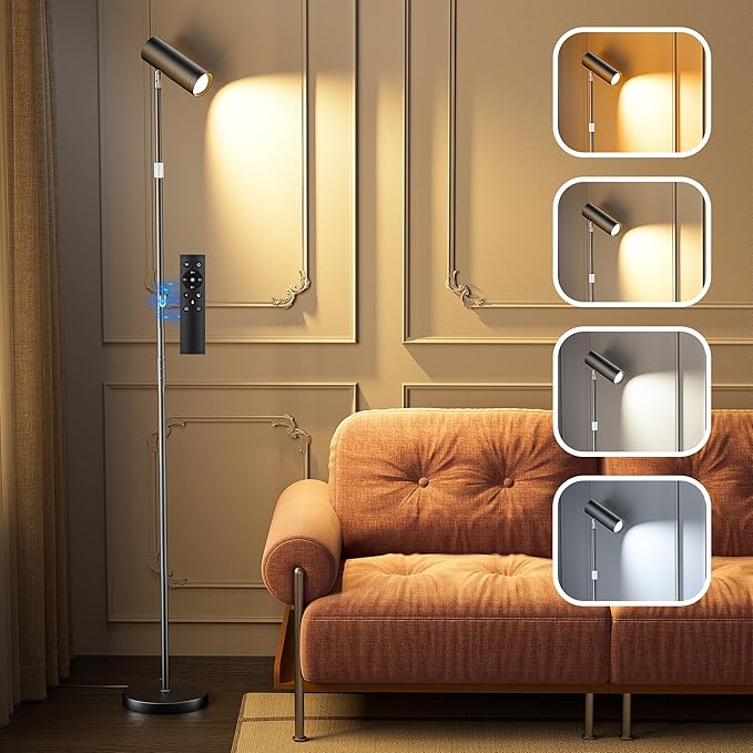 Spotlight Floor Lamp, Tall LED Standing Lamp with Remote/Touch Control, 2700K-6500K, 350°Rotating Head Standing Lamp, Reading Floor Lamp for Living Room, Bedroom, Office & Wall Art, Black