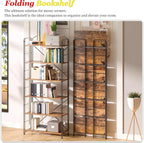 UDD Folding Bookshelf No Assembly, 65"H x 23.7"W, 6 Shelf Foldable Bookcase Industrial Collapsible Bookshelves, Open Storage Book Shelves for Small Spaces Home Office Living Room, Rustic Brown Black