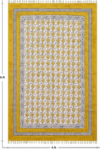 Area Rugs for 4x6 Bedroom Kilim Rug Floral Design Hand Block Printed Cotton Dhurrie Yellow Beige Handmade Boho Flatweave Thick 0.27" Indoor Outdoor Rugs for Living Room Hall Room Idea