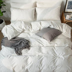 MooMee Striped Duvet Cover Set 100% Washed Cotton Linen Like Textured Breathable Durable Soft Comfy (White Dark Grey Wide Stripes, Full 80"x90")