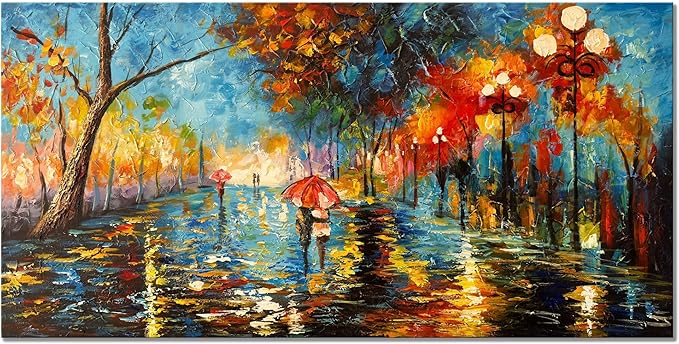 Alenoss 3D Oil Paintings 48x24 Inches Hand Painted Abstract Landscape Romantic Canvas Wall Paintings Home Decorations Texture Framed Wall Art for Living Room Bedroom Wall Decor Ready to Hang