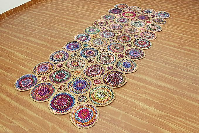 Scalloped Natural Chindi Cotton and Jute Rug, Hand Woven Runner Area Rug, 6x12 Ft Beige & Multicolor Braided Kilim Rugs for Living Room, Kitchen, Entryway, Farmhouse