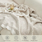 Amélie Home Waffle Chenille Throw Blanket for Couch, Pineapple Stitch Knit Soft Cozy Knit Blanket Decorative Throw for Sofa, Chair, 60"x80", Beige&Ivory