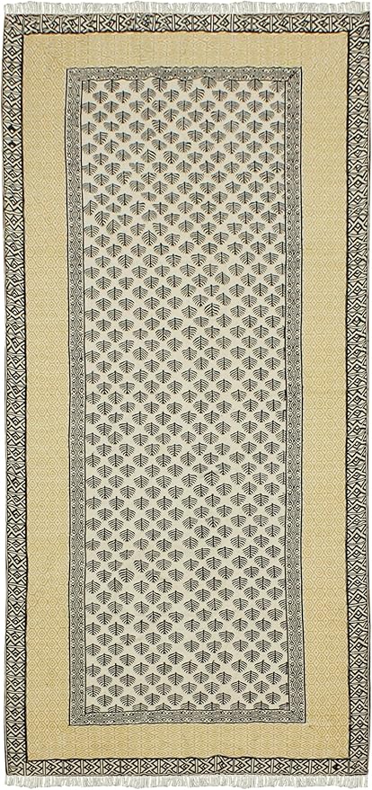 Kilim Runner 4x10 Cotton Runner Rug Beige & Black Flatweave Runner 0.19 inches Stone Easy Washable Hand Wash Cotton Carpet Indoor Outdoor Runner Rugs for Hallway, Staircases, Corridor Runner
