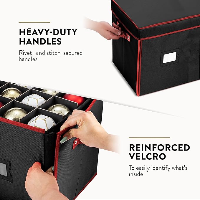 Premium Large Christmas Ornament storage Box, with Side Open, Drawer Style Trays - 3" Compartment, 8 Trays, Keeps 128 Holiday Ornaments & Xmas Accessories, Storage Container Made Of 600D Oxford Fabric