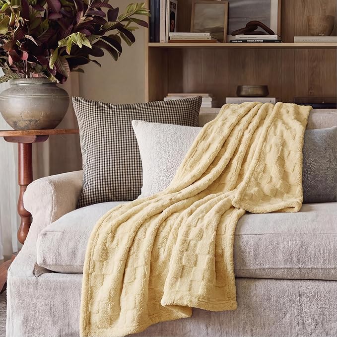 Bedsure GentleSoft Twin Blanket for Bed - Super Soft Cozy Blankets for Women Men Girls, Cute Fuzzy Fleece Throws for Bedroom Couch, Light Yellow, 60x80 Inches
