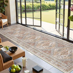 Hallway Runner Rug 2x12, Extra Long Washable Runner Rugs with Rubber Backing, Non Slip Runner, Vintage Rug Runners for Kitchen Laundry Room Entryway (Orange,2'x12')