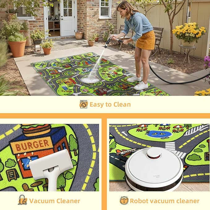 Upgrade Ultra Non Slip Kids Car Rug, Kids Road Playmat Rug for Toy Cars, Educational Town City Map Washable Carpet for Boys Playroom Bedroom, Safer Car Track Play Mat for Children Toddler, 100"x60"
