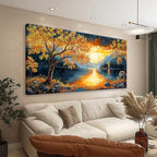 Wall Art For Living Room Canvas Art Wall Decor Modern Wall Art Gold Tree River Sunrise Landscape Painting Print Picture For Bedroom Office Apartment Hotel Home Wall Decoration 24 X 48 In