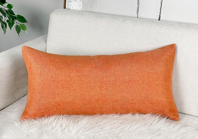 Aiking Home Woven Fine Faux Linen Throw Pillow Cover, Size 14"x26", Orange