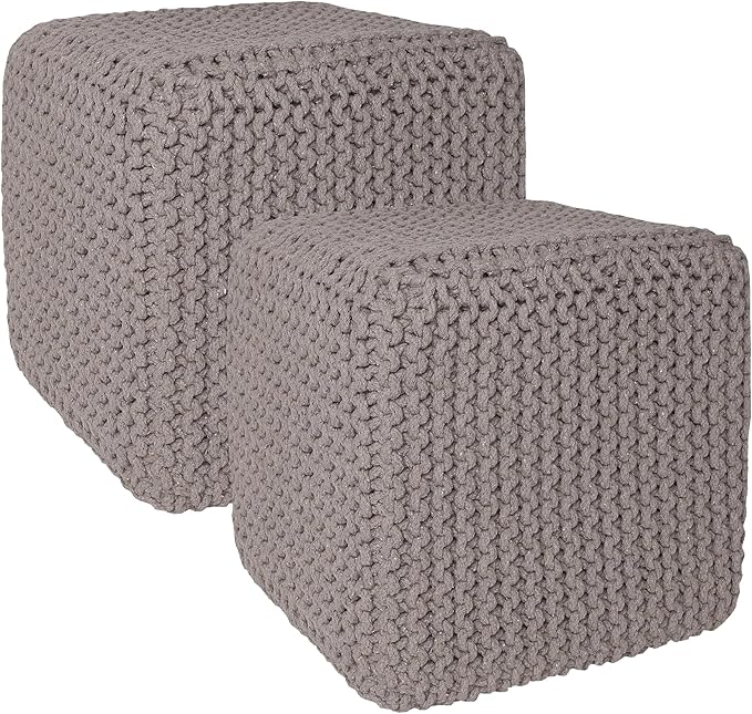 REDEARTH · Cube Pouf Foot Stool Ottoman - Hand Knitted Poof - Cord Boho Pouffe - Home Décor - Stuffed Footrest for Living Room - Bedroom - Nursery (16" x 16" x 16") - Taupe, Set of 2