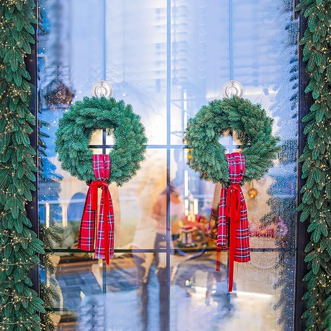 VIS'V Wreath Hanger, Large Suction Cup Wreath Hooks with Wipes, Heavy Duty, 22 LB Capacity, Removable and Reusable, Clear, 4 Pcs