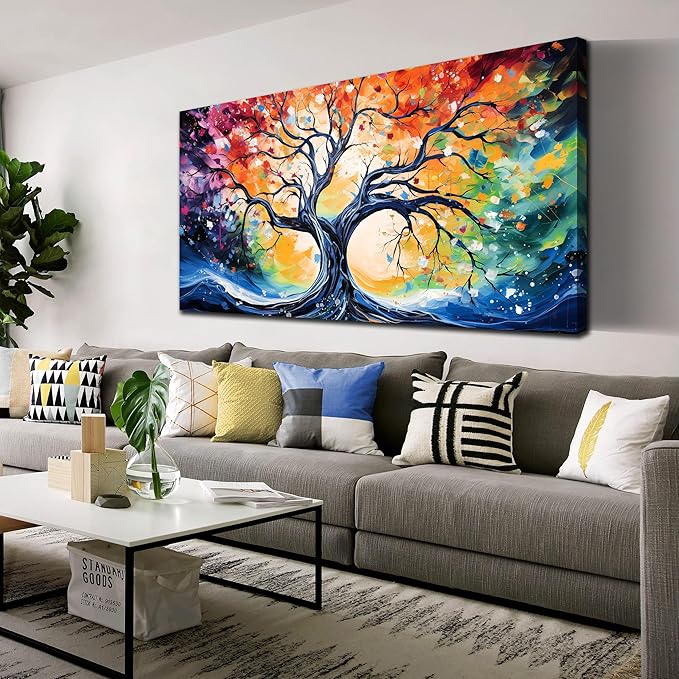 Large Canvas Wall Art Colorful Tree Picture Modern Living Room Bedroom Home Office Wall Decor Framed Canvas Prints Ready to Hang Size 30x60