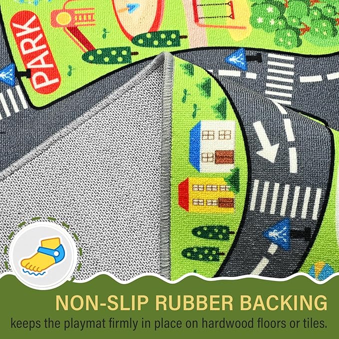 Community Helpers Play Rug – Educational Kids Carpets with Fire Station, School, Park & More for Learning and Play, Car Rug for Playroom Classroom Bedroom Nursery, 60"x36"