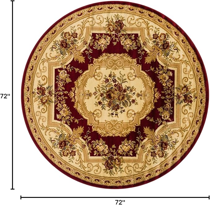 Rugs.com Chateau Collection Rug – 6 Ft Round Red Medium Rug Perfect for Kitchens, Dining Rooms
