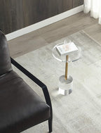Clear Acrylic End Table,Side Table,Brushed Brass Metal,Round,for Office, Living Room and Bedroom,Easy Assembly,12x12 inch，21.3 inch high