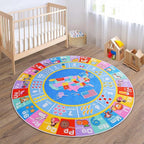 Kids Rugs for Playroom - Soft & Non-Slip 6x6 Feet Round Educational Rug for Learning ABC Alphabet, Numbers, Shapes & Map, Washable Classroom Rug for Toddler Nursery & Kids Room Decor