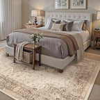 Brown 6x9 Area Rug Washable Vintage Living Room Carpet Non Slip Retro Distressed Low Pile Soft Oriental Medallion Thin Large Throw Rug for Office Bedroom Dining Room Playroom