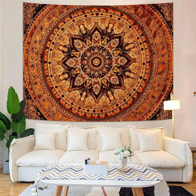 Lifeel Orange Mandala Tapestry, Bohemian Medallion Hippie Decor Home Tapestries for Bedroom Living Room, 36x48 inches