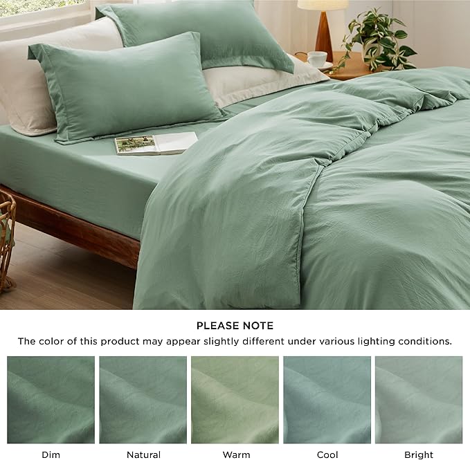 Bedsure Duvet Cover Full Size with Fitted Sheet - 4 Pieces Prewashed Cotton-Like Polyester Extra Soft Bedding Set, Includes 1 Duvet Cover 80x90 Inches, 2 Pillow Shams, 1 Fitted Sheet, Sage Green