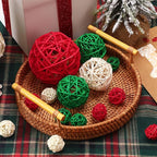 SANNIX 16PCS 3 Sizes Wicker Rattan Balls Christmas Ornaments Wedding Party Decorations Wicker Takraw Natural Orbs Red Green White Ratten Ball Home Yard Hanging Ornaments