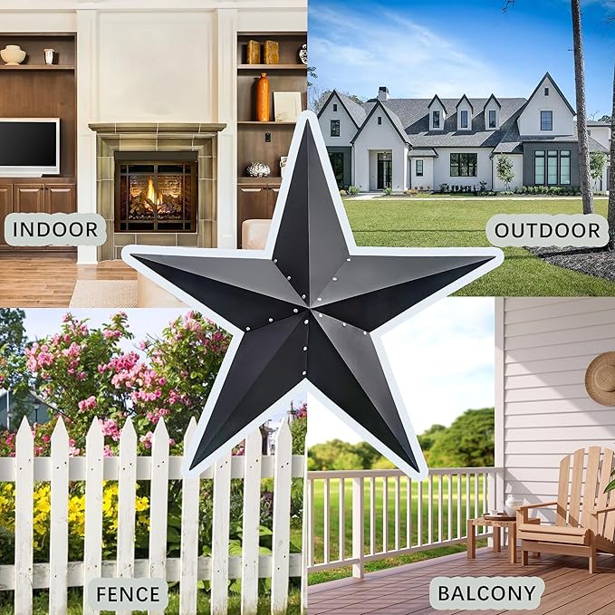JoyEvy 48" Large Barn Star-Black Barn Star Outdoor Decoration-Metal Stars for Outside Texas Stars Art Rustic Vintage Western Country Home Farmhouse Primitive House Decor- Primitive Wall Décor
