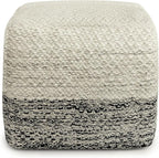 SIMPLIHOME Macie Square Pouf - 18 inch Wide Handcrafted PET Polyester Ottoman in Grey and White, Boho Indoor/Outdoor Footstool or Extra Seating for Living Room with Polystyrene Bead Filling, Assembled