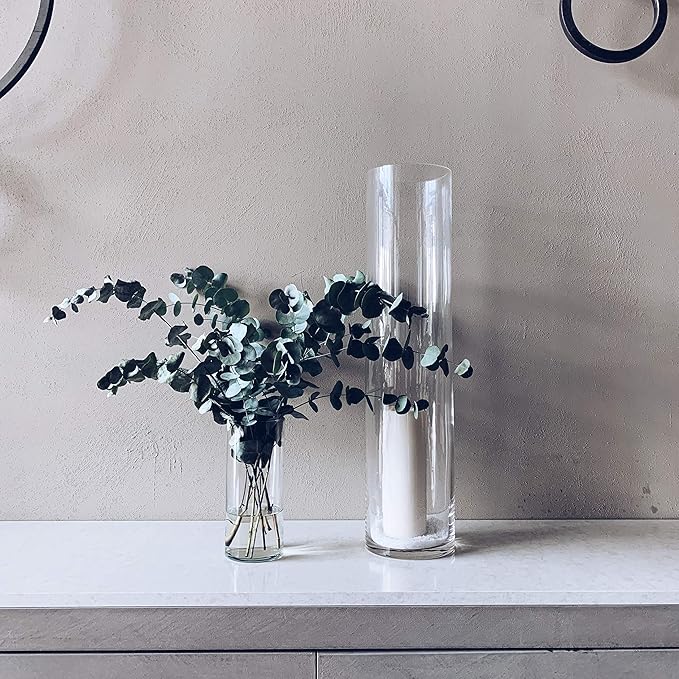 WGV Cylinder Vase Bulk, Diameter 5", Height 18", Clear Glass Floral Planter Container, Tall Centerpiece Arrangement for Wedding Party Event Home Office Decor, 4 Pieces
