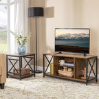 Industrial End Table with 2-Tier Storage Shelf, 18'' Square Side Table with X-Design Metal Frame, Rustic Brown Nightstand Bedside for Living Room Bedroom