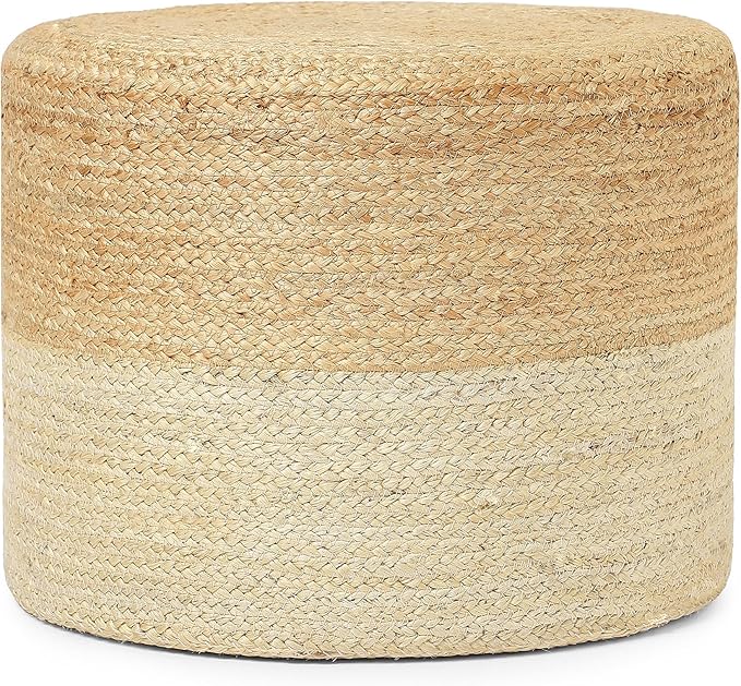 REDEARTH · Cylindrical Pouf Foot Stool Ottoman - Jute Braided Pouffe Poof Accent Sitting Footrest for Living Room, Bedroom, Nursery, Patio, Lounge & Other Rooms (Natural Ivory, 18"X18"X14")