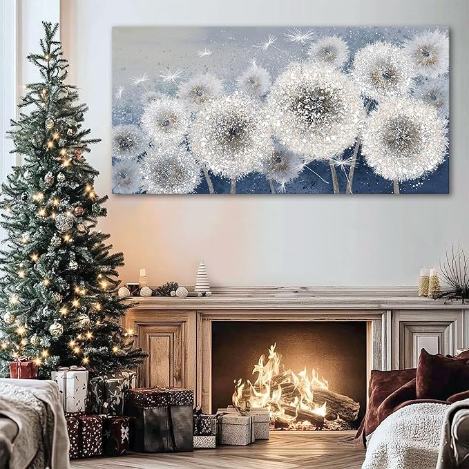 Pogusmavi Wall Decor Living Room - Wall-Art for Living Room, Canvas Art/Pictures for Bedroom | Blue Dandelion 24x48 inches Large Wall Art