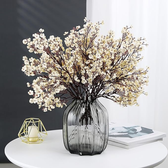 JAKY-Global Babys Breath Fabric Cloth Artificial Flowers 6 Bundle European Fake Silk Plants Decor Wedding Party Decoration Bouquets Real Touch DIY Home Garden (Champagne)
