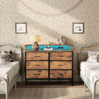 BOLUO Brown Dresser with LED Light and Charging Station for Bedroom 6 Drawer Dresser with USB Outlet, Fabric Dressers & Chests of Drawers Modern