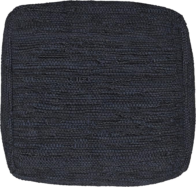 SIMPLIHOME Fredrik Square Pouf - 18 inch Wide Genuine Woven Leather Ottoman in Dark Blue, Boho-Style Footstool or Extra Seating for Living Room or Bedroom with Polystyrene Bead Filling, Assembled