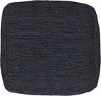 SIMPLIHOME Fredrik Square Pouf - 18 inch Wide Genuine Woven Leather Ottoman in Dark Blue, Boho-Style Footstool or Extra Seating for Living Room or Bedroom with Polystyrene Bead Filling, Assembled