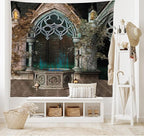 Ambesonne Gothic Tapestry, Patio with Enchanted Wishing Well Ivy on Antique Gateway to Forest, Fabric Wall Hanging Decor for Bedroom Living Room Dorm, 28" X 23", Taupe Green