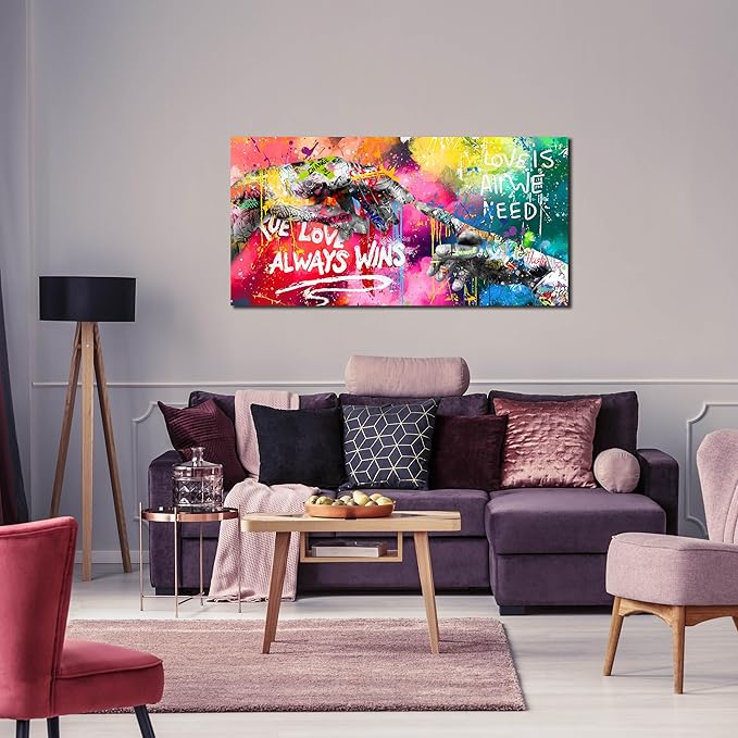 Colorful Canvas Living Room Wall Decor - Hand of God Graffiti Wall Art - Banksy Prints Posters Decor Size 20" x 40"