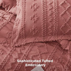 Bedsure Tufted Boho Comforter Set King Size - Grayish Pink Boho Bed Set, GentleSoft™ 3 Pieces Farmhouse Shabby Chic Embroidery Bedding, Gifts for Woman, Soft Jacquard King Comforter for All Seasons