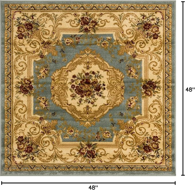 Rugs.com Chateau Collection Rug – 4 Ft Square Light Blue Medium Rug Perfect for Living Rooms, Kitchens, Entryways