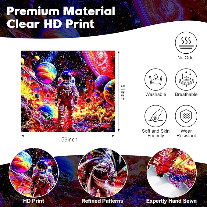 NYZE Astronaut Space Tapestry for Bedroom, BlackLight Tapestry Room Decor Wall Tapestries, Cool Galaxy Planet Wall Hanging, Wall Hanging for Men Guys Gamer Room Dorm Living Room 59in×51in